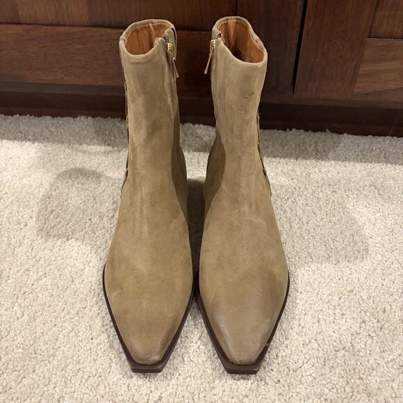 New Lucky Brand Shakell Suede Leather Ankle Boots Western Snip Toe Women's 7.5M - Picture 2 of 10